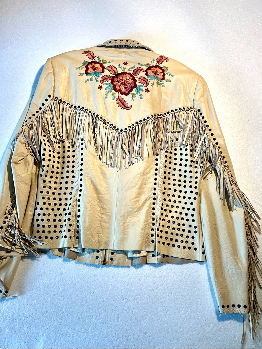 Double D Ranch Cream Leather Fringe Jacket with Embroidered Florals size M - Picture 15 of 16